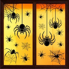 Large Spider Halloween Window Stickers, 9 Sheets Scary Spider Web Decor Set