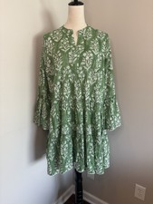 Juliet Dunn London NWT Mini Dress Green White Floral Boho Size 2, US Medium