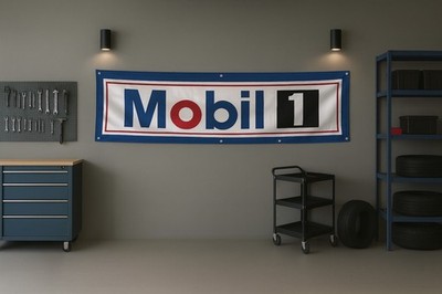 Mobil 1 Motor Oil Lubricant Race Flag 71x24'' Formula Garage Banner Decor