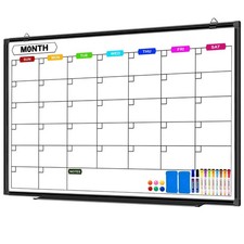 Dry Erase Calendar Whiteboard for Wall 36" x 24", Magnetic Monthly White Boar...