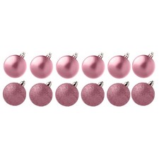 Christmas Pink 12 Pack 30mm Baubles Glitter / Plain Decorations