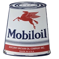 Vintage Mobiloil Sign - Motor Oil Bucket Quart Can Gas Porcelain Mobil Sign