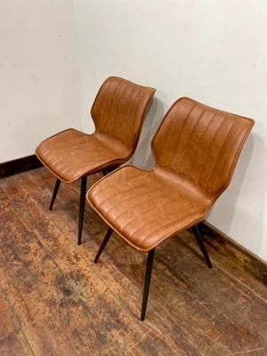 Pair of Alpha Dining Chairs / Tan Brown Vegan Leather / Boxed - Image 1 of 4