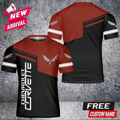 Custom Name Men's Corvette C7 Polyester Logo 3D Print T-Shirt - Size S-5XL