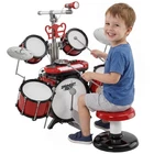 HOMCOM Kids Drum Set for Beginners with Stool, Educational Musical Toy, Red