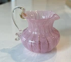 Vintage Murano Venetian Glass Italy Latticino Ribbon Handled 2.5” Vase Small