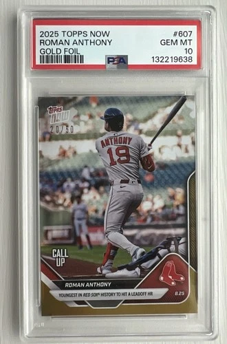 ROMAN ANTHONY RC 2025 Topps NOW 20/50 Gold Foil #607 ROOKIE Red Sox PSA 10 Pop 4
