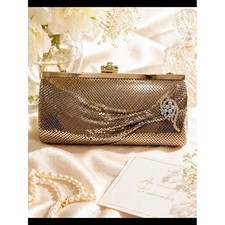 Vintage Kate Landry Gold Mesh Clutch Rhinestone Evening Bag Crossbody Wedding