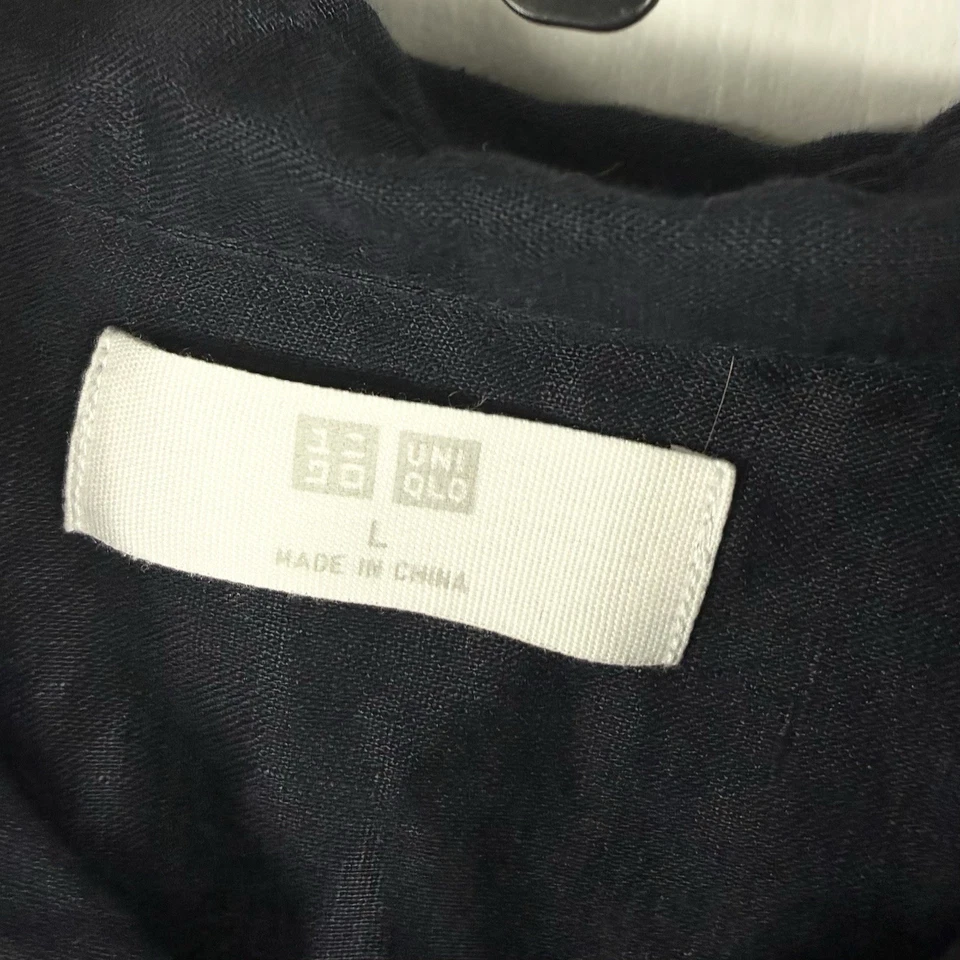 Nuevo sin etiquetas Camisa Uniqlo Azul Marino Lino Botón L Manga Larga Minimalista Grapa Clásica Dama Foto 4 de 4