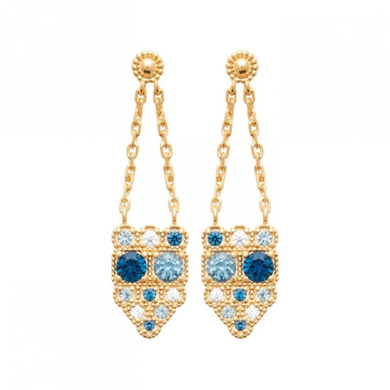 Boucles d'oreilles pendantes pierre bleue en plaqué or 18 carats anti-ternissement