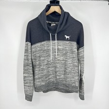 Pink Victoria's Secret Colorblock Pullover Hoodie Black/Gray Logo Size Small