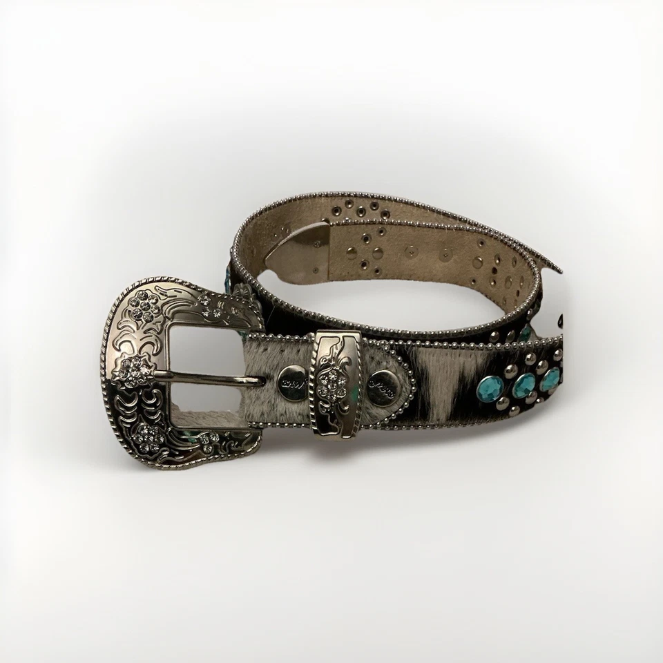 Cinturón vaquera occidental de cuero genuino BHW pedrería y cristal color turquesa Foto 4 de 4