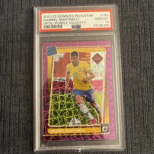 Donruss Road To Qatar Gabriel Martinelli Optic Purple Velocity /99 Rookie PSA 10