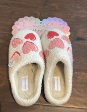 Womens Faux Sherpa Memory Foam Slippers Hearts New Sz L 8/9 Valentines Day
