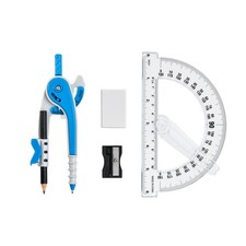 Unjoo Compass and Protractor Set, 6 Inch Protractor with Swing Arm Blue C...
