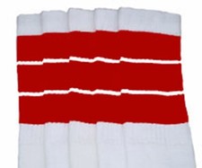 22  KNEE HIGH WHITE tube socks with RED stripes style 5 22-148