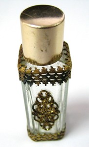 Vintage Empty Perfume Bottle Floral Motifs Decorated Ornate Patina