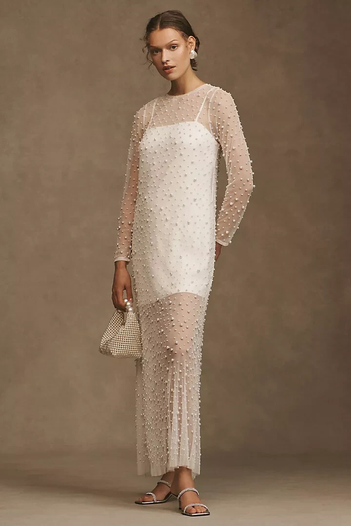bhldn willow sheer pearl maxi shift dress BHLDN WILLOW DRESS XS SHEER PEARL MAXI SHIFT SLIP UNDER IVORY NWTS $650