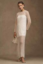BHLDN WILLOW DRESS XS SHEER PEARL MAXI SHIFT SLIP UNDER IVORY NWTS $650