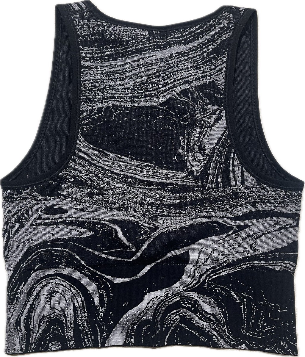 Athleta Aurora Seamless Shine Crop Rib Tank Top Black Silver