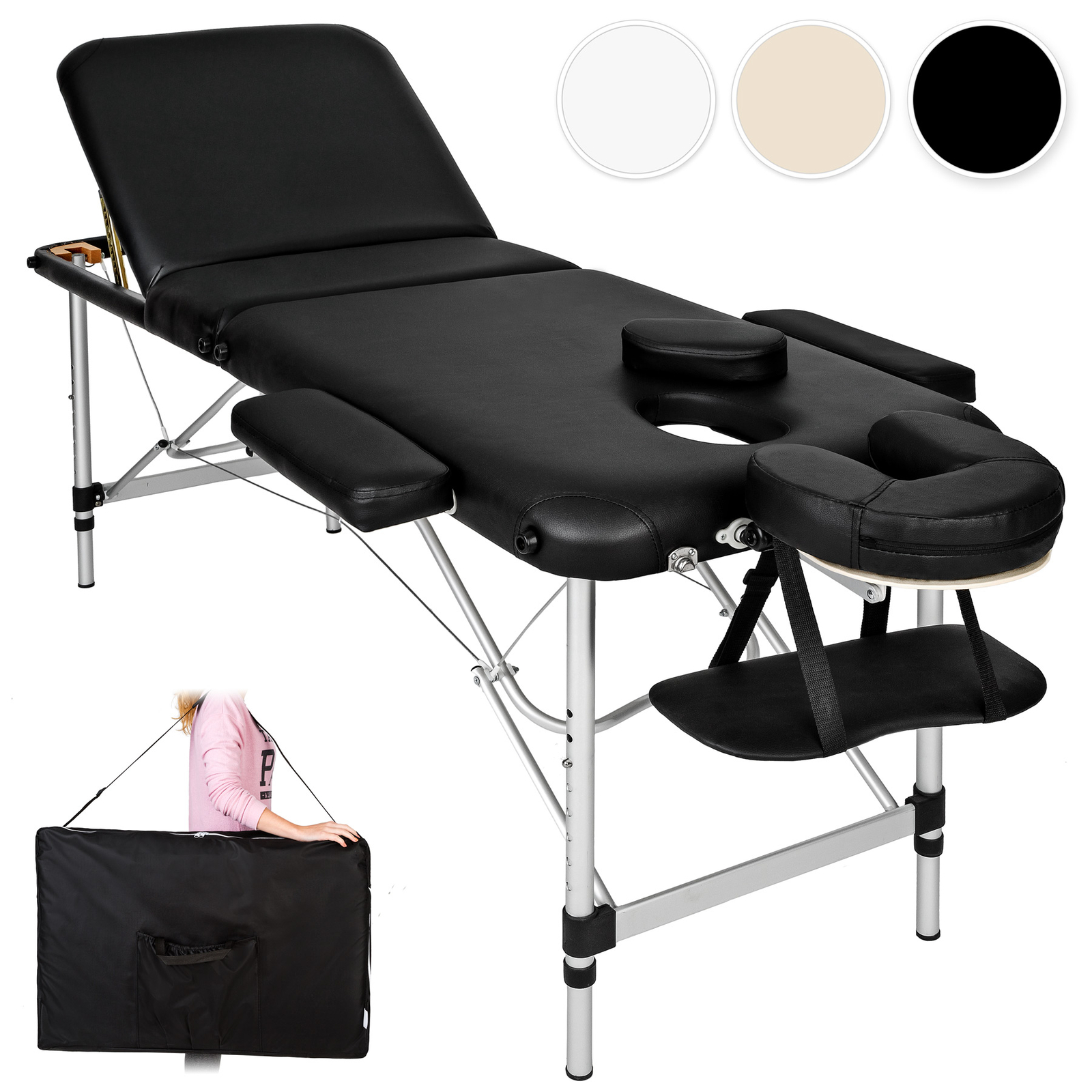 Massageliege klappbar Massagetisch 3 Zonen mobil aus Aluminium + Tragetasche