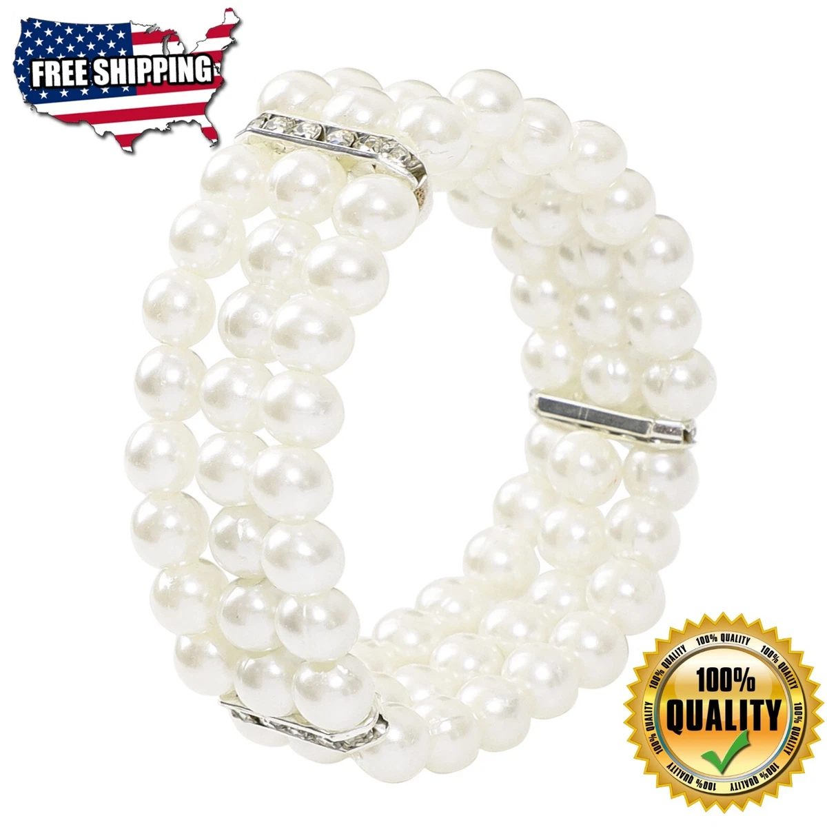 Faux Pearl Bracelet 3 Row Imitation Pearl Bead Stretch Bracelet
