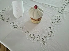 x12 Pure Cotton Percalle Tablecloth High Quality Embroidery Hand Carved