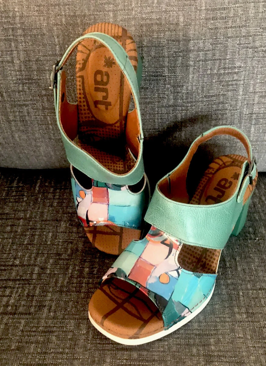 The Art Company Turquoise Multi Block Heel Leather Sandals Ankle 38 EUC | eBay