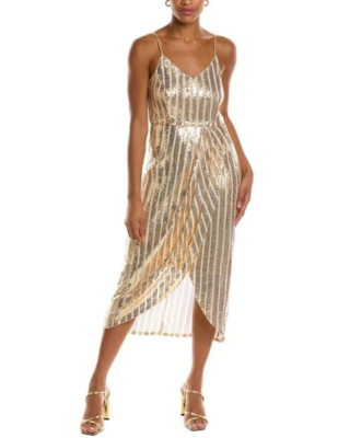 Women's Nanette Lepore, Gold Sequined Dress, Adjustable Straps Tulip Skirt  Sz 8 | eBay