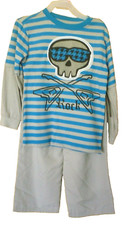 Boy's 2 piece Blue Striped shirt and Gray pants set Rock Skull size 4