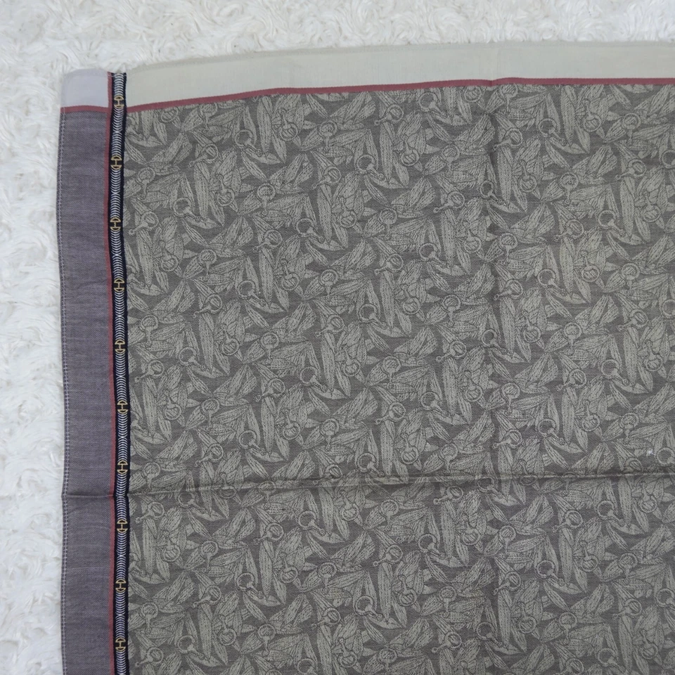 N877 CELINE Jacquard Flower Gray Cotton Scarf Scarves Pocket Square 19" X 19" - Image 2 of 4