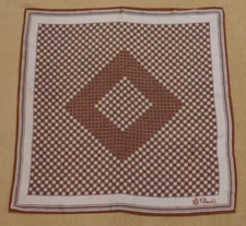 Vintage Paoli acetate scarf, 22"  square, brown black & ivory geometric print