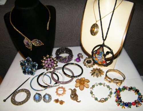 Vtg 23Pc COSTUME JEWELRY LOT~SOME HANDMADE Millefiori Glass~Cloisonne~Rhinestone