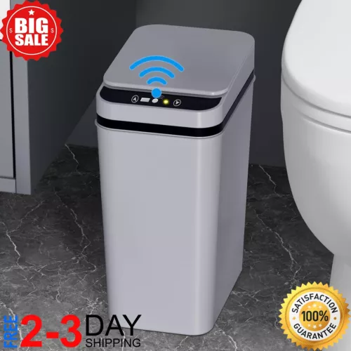 Bathroom Small Trash Can with Automatic Touchless Lid 2.6 Gallon Smart Garbag...