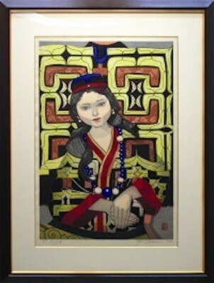 Junichiro Sekino ''Ainu Pattern'' Holzschnitt Autogramm H 39,1 x B 29,7 Zoll