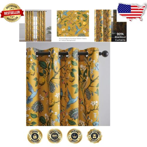Charming Mustard Yellow Floral Blackout Drapes, 2 Panels for Stylish Homes