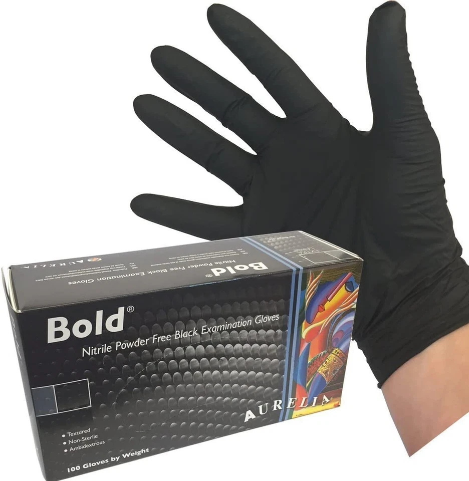 Aurelia Bold Powder Free Strong Black Disposable Nitrile Gloves S, M, L, XL