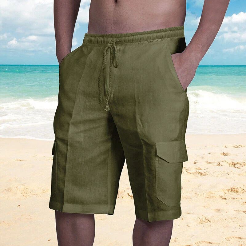 Mens cotton cargo shorts elastic waist sale