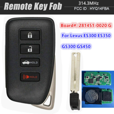 UNLOCKED FOR LEXUS ES GS SMART KEY KEYLESS REMOTE KEY FOB HYQ14FBA 281451-0020 G