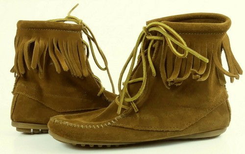 Minnetonka 2422 Women Boots Moccasins Ankle US 4 Brown Suede Fringe Booties 454 - Picture 5 of 11