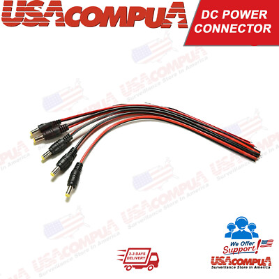 5 Pcs 5.5x2.1mm 12V Male  DC Power Socket Jack Plug Connector Cable