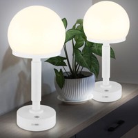 Tischleuchte Nachttischlampe Beistellleuchte Touchdimmer Pilz Akku Weiß Led 2X