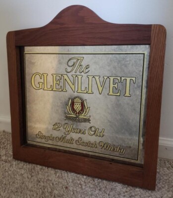 Vintage The Glenlivet Scotch Whiskey Liquor Store Advertising Mirror 18.75''x18''