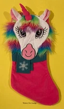 Holiday Time Rainbow Unicorn Plush Christmas Stocking NEW
