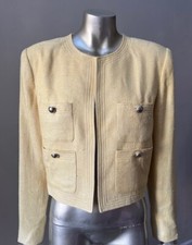 Designer Tweed Silk Cropped Blazer Yellow career Work Jacket
