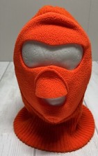Vintage Balaclava Ski Full Face Mask Hat Orange Fleece Knit USA Made in USA Hunt