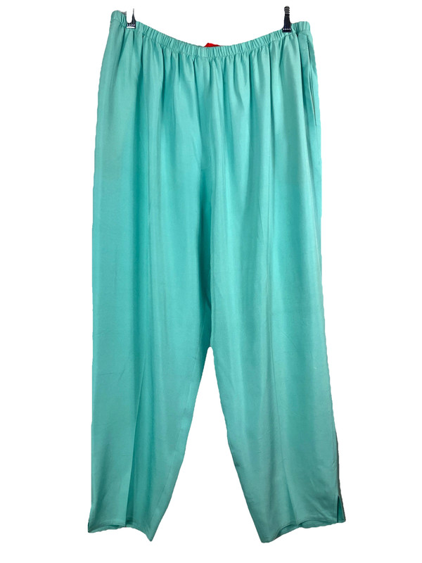 $795 Sz 3 Shamask Aqua Blue Silk Summer Pants Shantung Taper