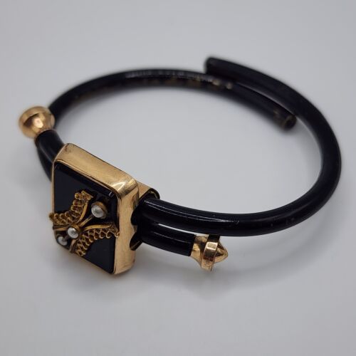 Victorian Edwardian Black Enamel Seed Pearl Momento Mori Mourning Bracelet 1897 - Picture 9 of 19