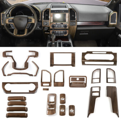 24x Wood Grain Interior Set Dashboard Panel Cover Trim Kit For Ford F150 2015-20