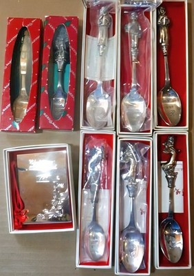 Vintage Reed & Barton Christmas Collection COMPLETE Lot 8 Spoons & 1987 Ornament
